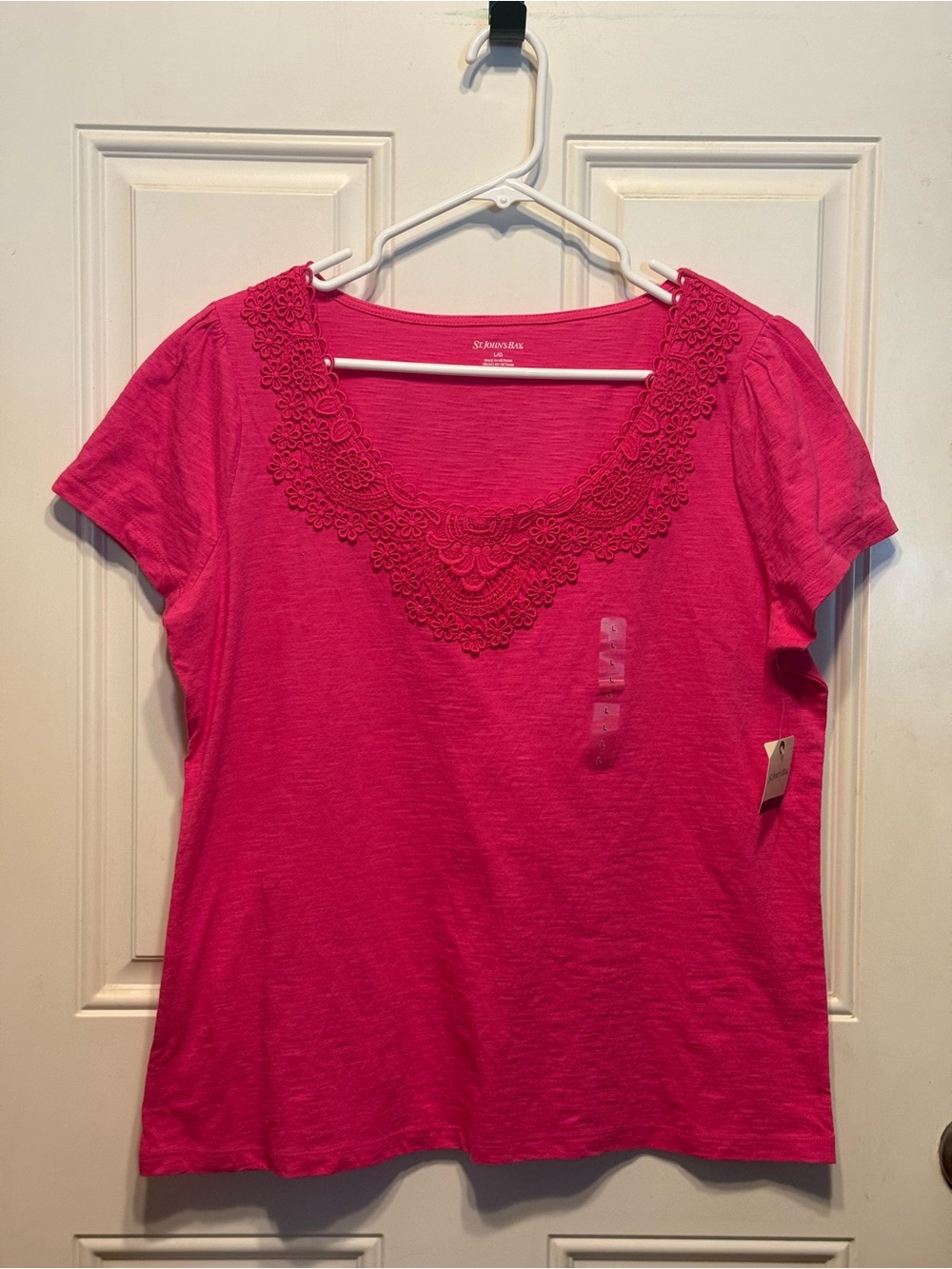 St. John's Bay Hot Pink Scoop Neck Short Sleeve Tee with Crochet Trim